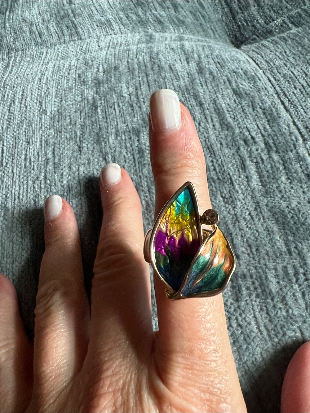 Multicolor Enamel Leaf Statement Ring - Gold-Tone Women’s Ring